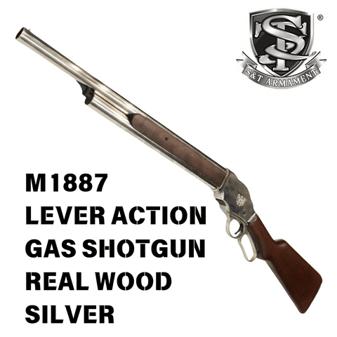 S&T Winchester M1887 Lever Action Gas Shotgun Real Wood Silver